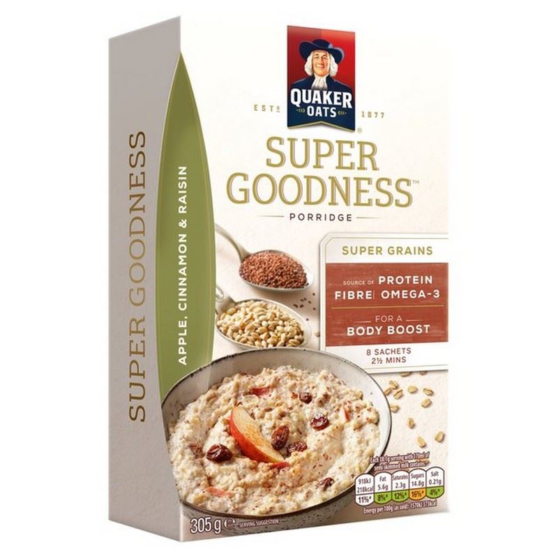 Quaker Oat Super Goodness Apple, Cinnamon & Raisin Porridge 8 x 39g
