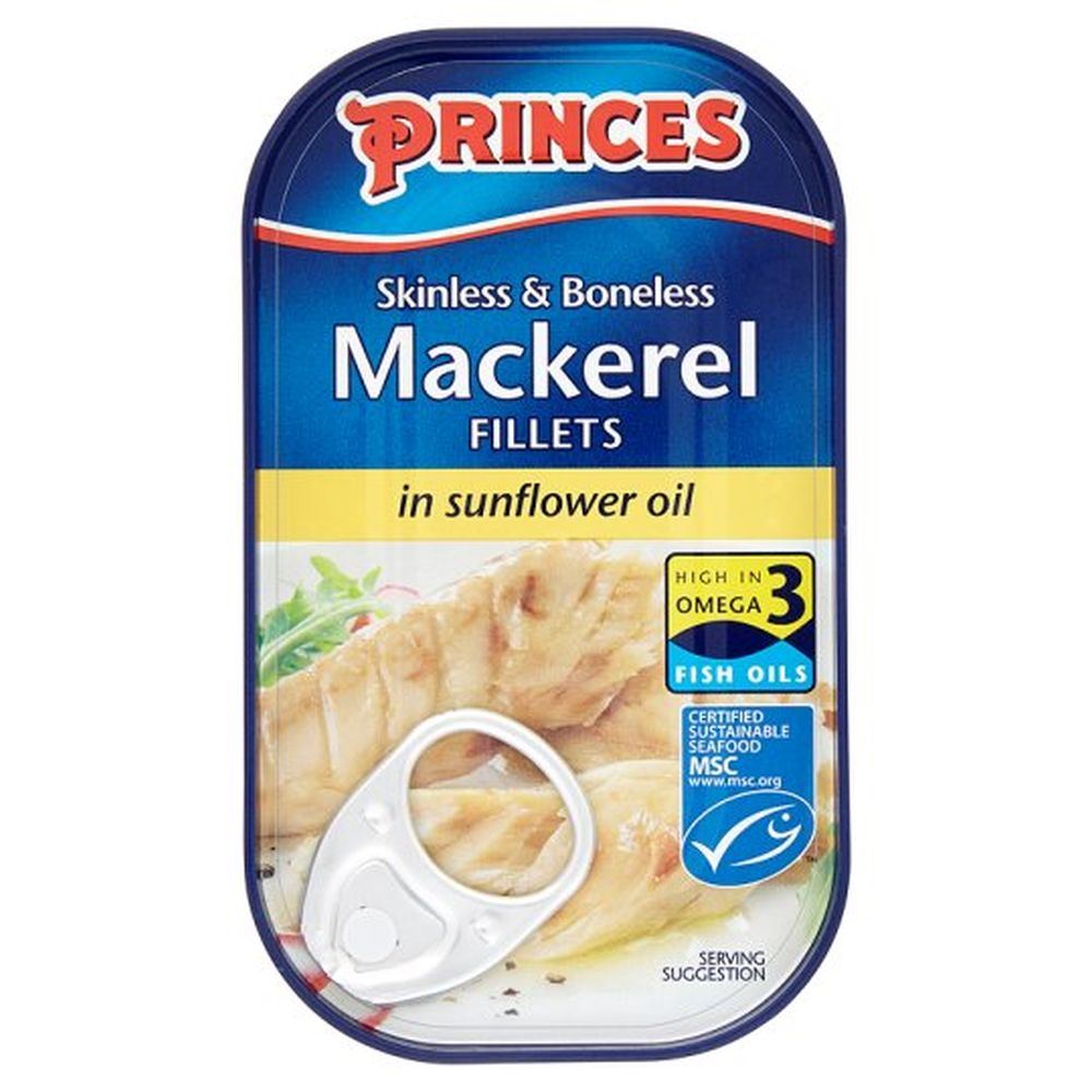 Princes Skinless Boneless Mackerel Fillets Sunflower Oil 125G