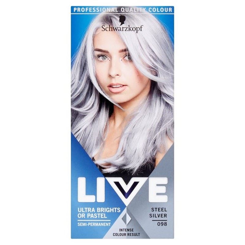 6x Schwarzkopf Live Ultra Brights 098 Steel Silver Hair Dye