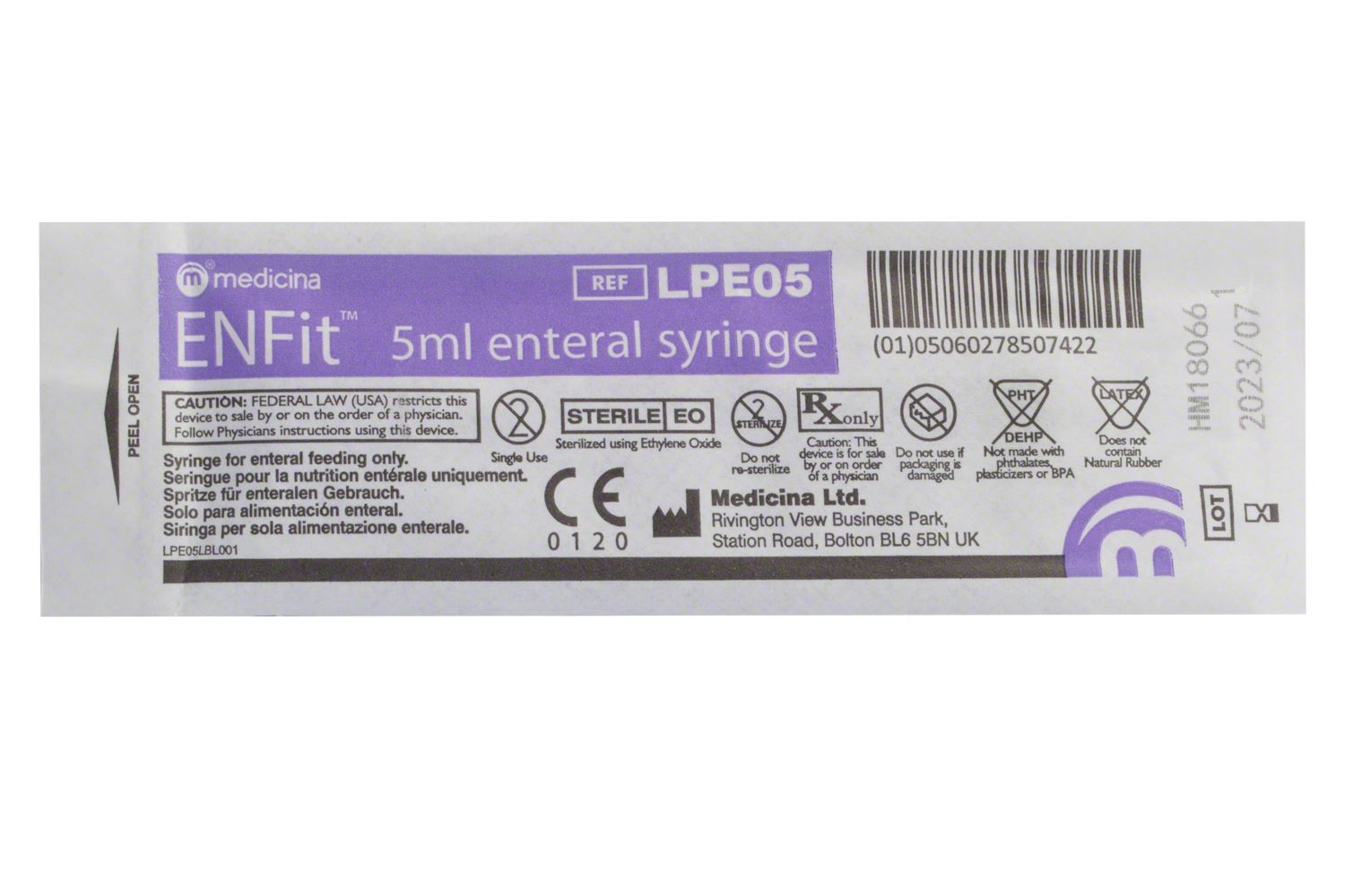Medicina ENFit Enteral Syringe 5ml, Pack of 100 eBay