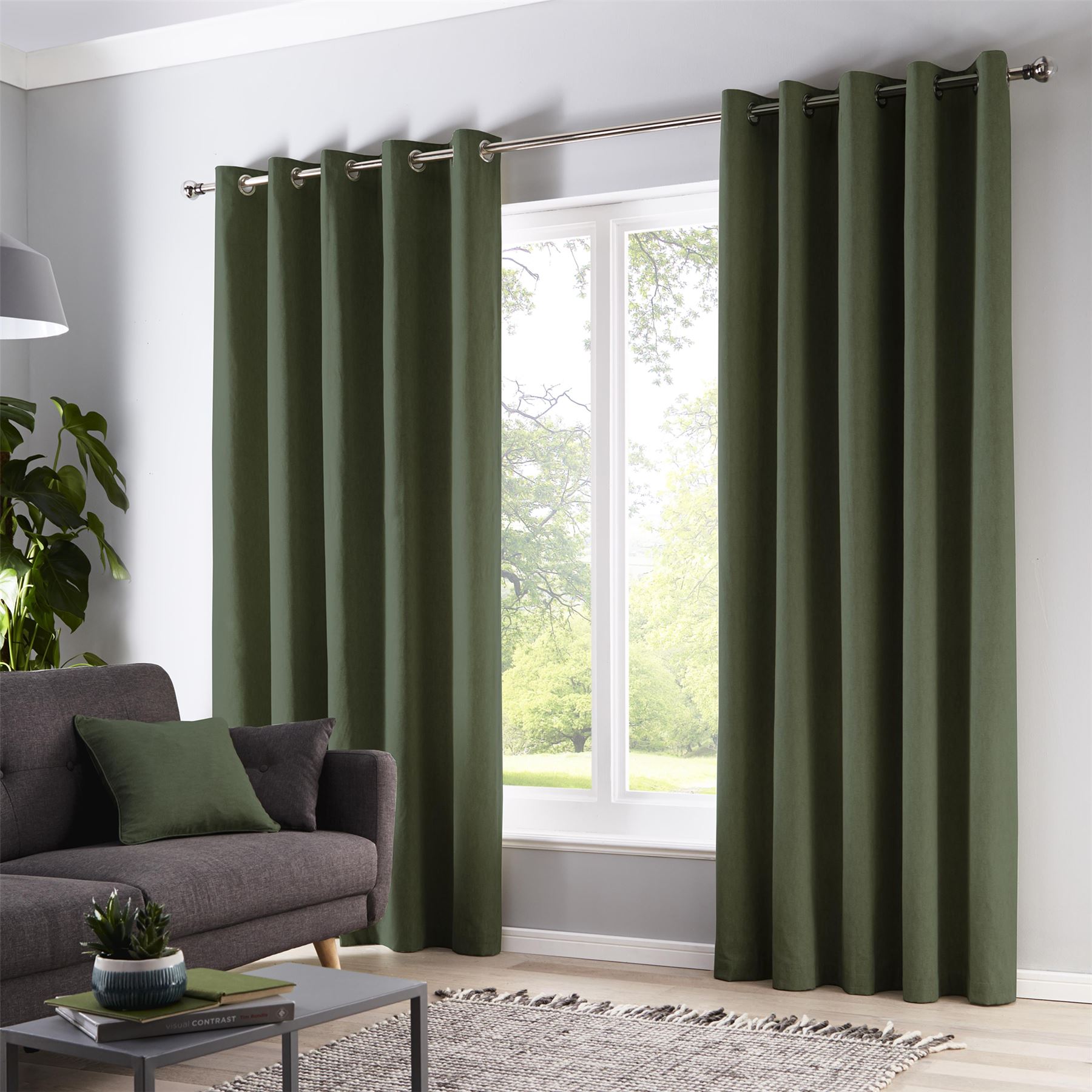 Fusion Sorbonne 100% Cotton Eyelet Curtains in Bottle Green - Picture 2 of 7
