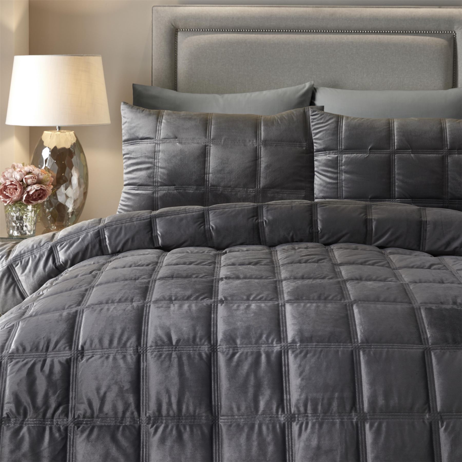 Soiree Brighton Square 100% Polyester Duvet Cover Set in Slate - Picture 3 of 5