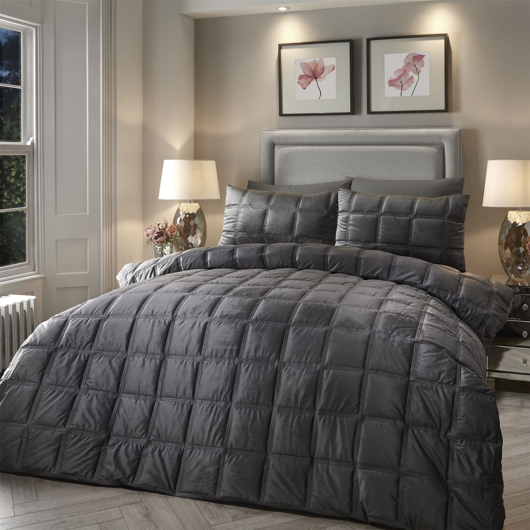 Soiree Brighton Square 100% Polyester Duvet Cover Set in Slate - Picture 2 of 5