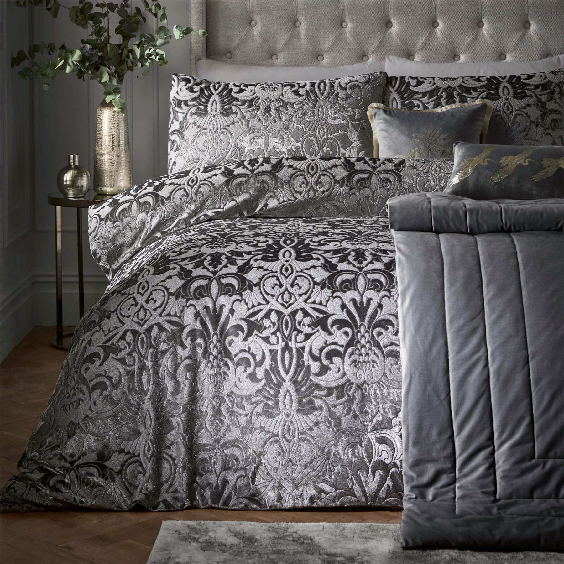 Laurence Llewelyn-Bowen Firenza 100% Polyester Duvet Cover Set in Slate - Picture 2 of 5