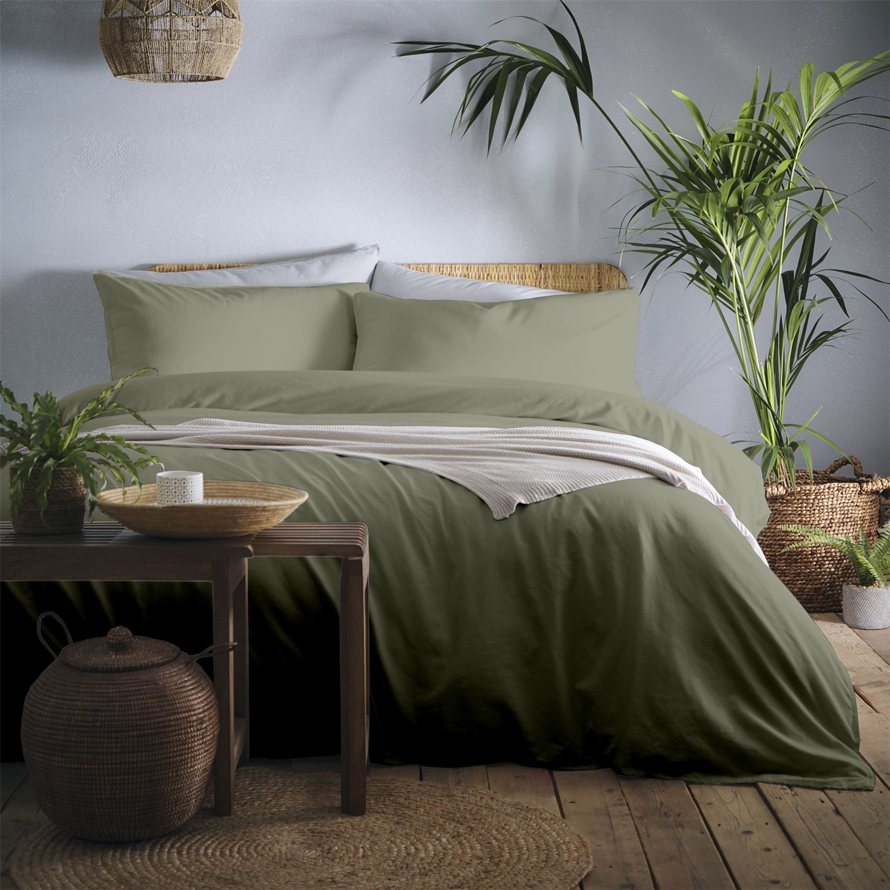 Appletree Loft Cassia 100% Cotton Duvet Cover Set in Khaki Green - Picture 7 of 7