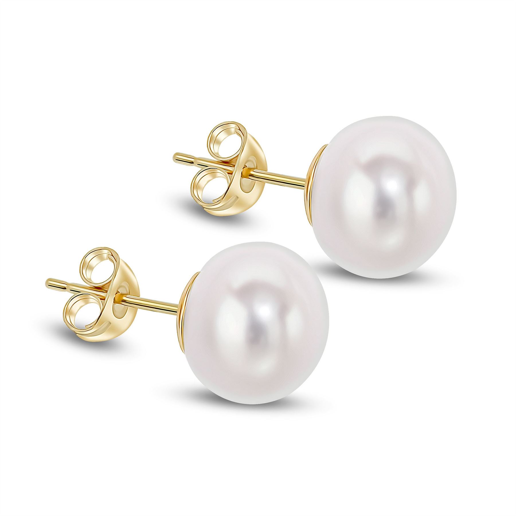 9CT Yellow Gold Freshwater Button Pearl Stud Earrings, 9mm UK