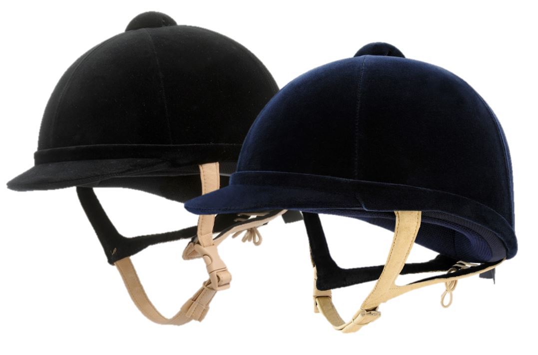 Charles Owen Hampton Riding Hat Helmet with Flesh Harness Black or