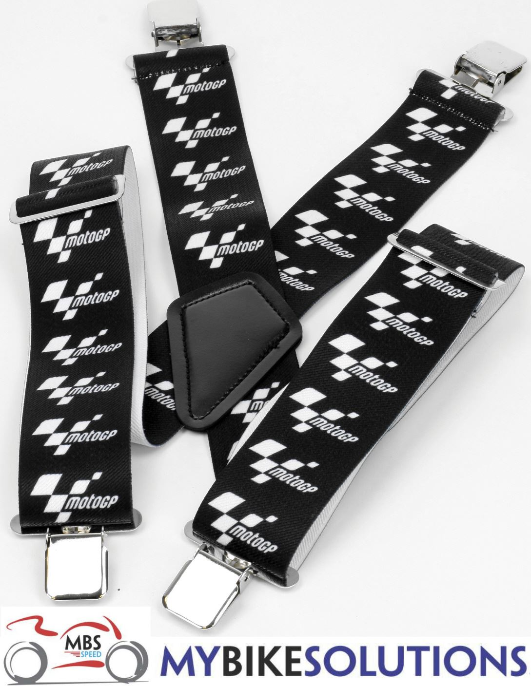 White Bikeit MGPBRC12 MotoGP Jumbo Width Elasticated Rider Braces Black