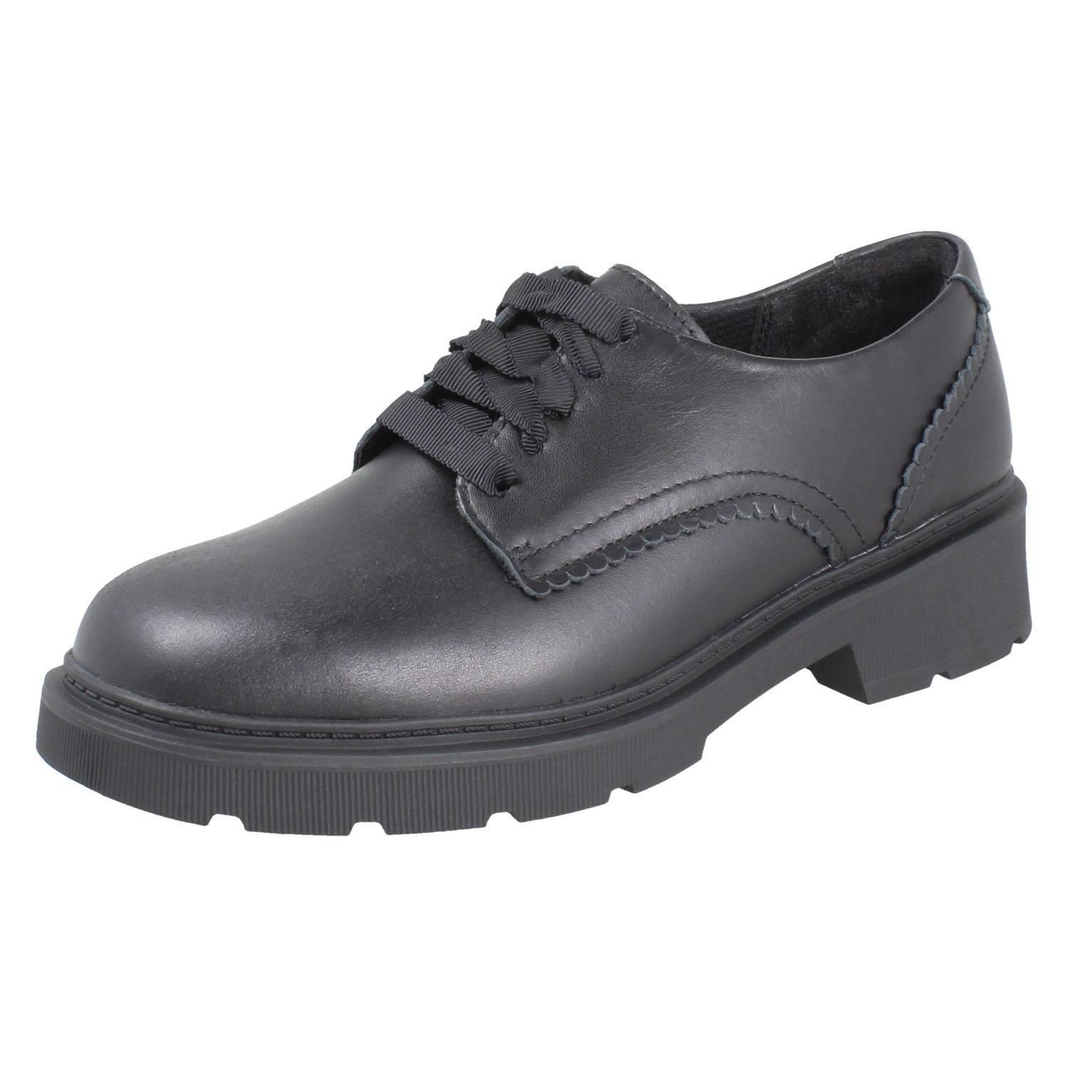 Girls Clarks Scalloped Edge Chunky Sole Leather Lace Up School Shoes *Eris Pure* - Picture 4 of 21