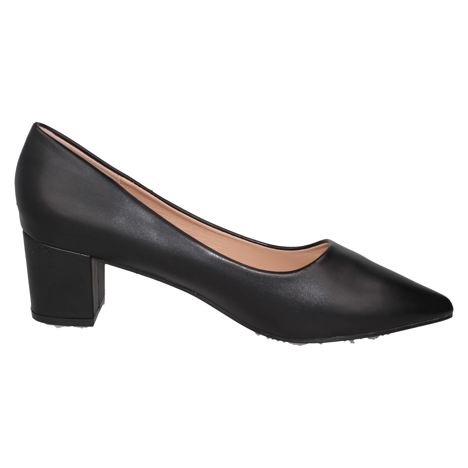 Ladies Spot On Mid Block Heel Pointed Toe Court Shoes F90127 - Picture 3 of 28