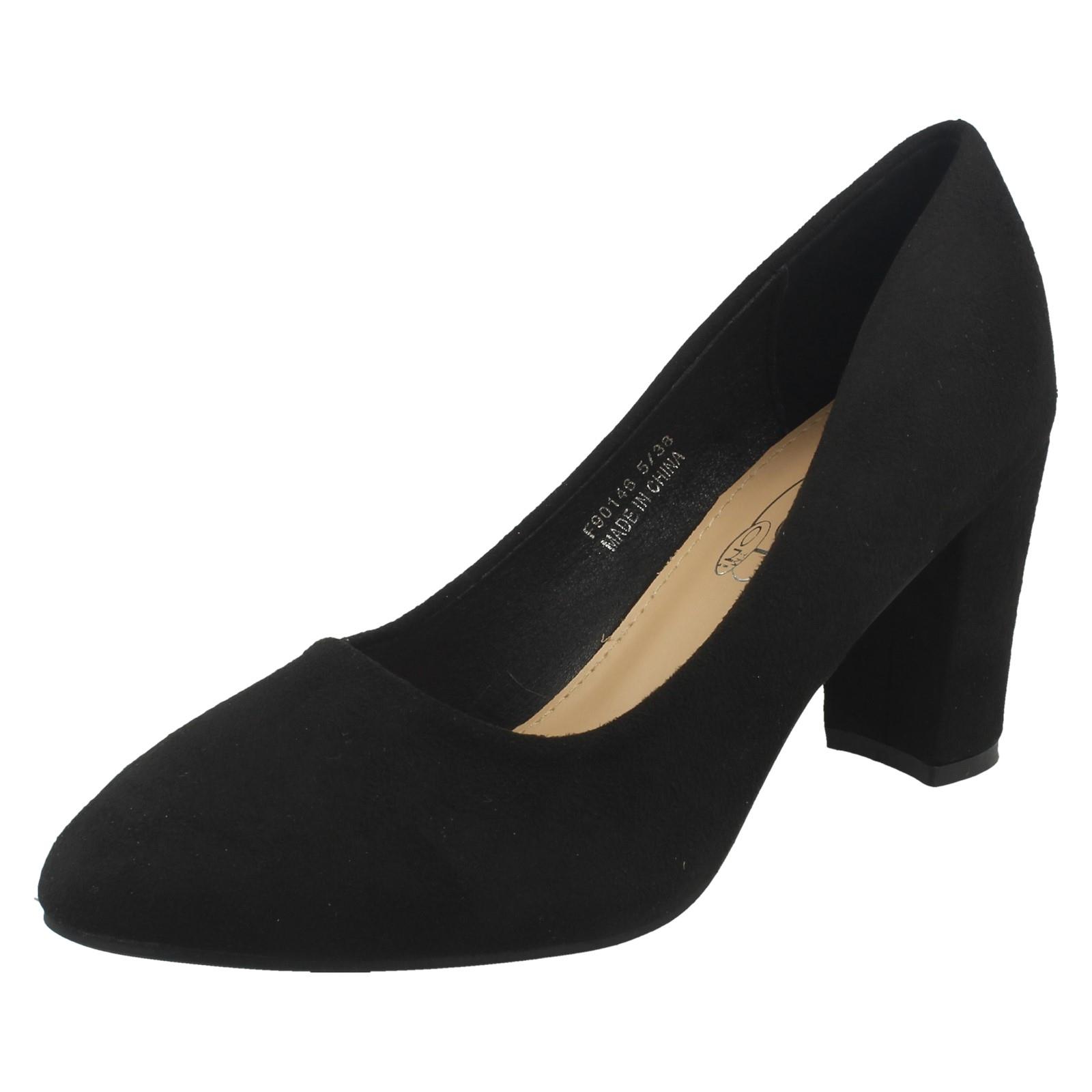 Ladies Spot On Smart Inch Heeled Wide Fit Work Office Court Shoes: F9R0146