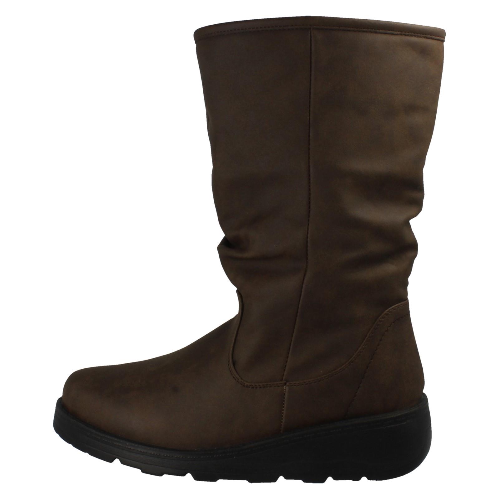 Ladies Spot On Fur Lined Zip Up Wide Fit Wedge Heel Mid Calf Boots F4466 - Picture 12 of 19