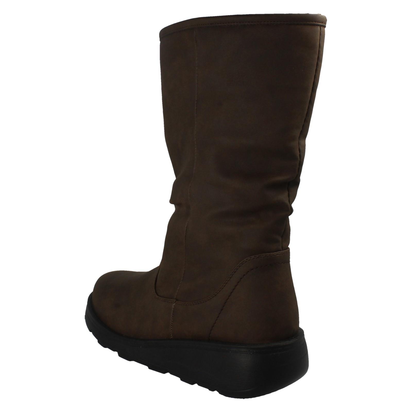 Ladies Spot On Fur Lined Zip Up Wide Fit Wedge Heel Mid Calf Boots F4466 - Picture 13 of 19
