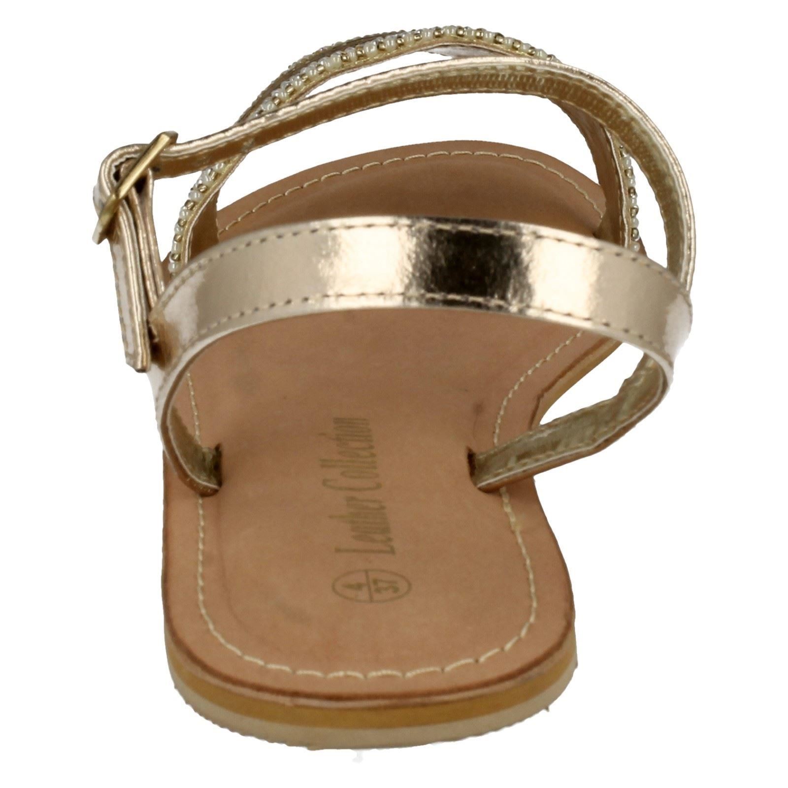 Ladies Spot On Leather Collection Beaded Sandals *F0R896* - Picture 6 of 19