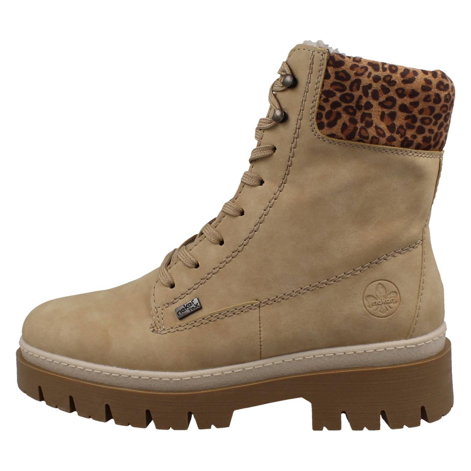Femmes Rieker Doublé Chaud Météo Résistant Plateforme Bottines, Léopard Z9430 - Bild 3 von 10