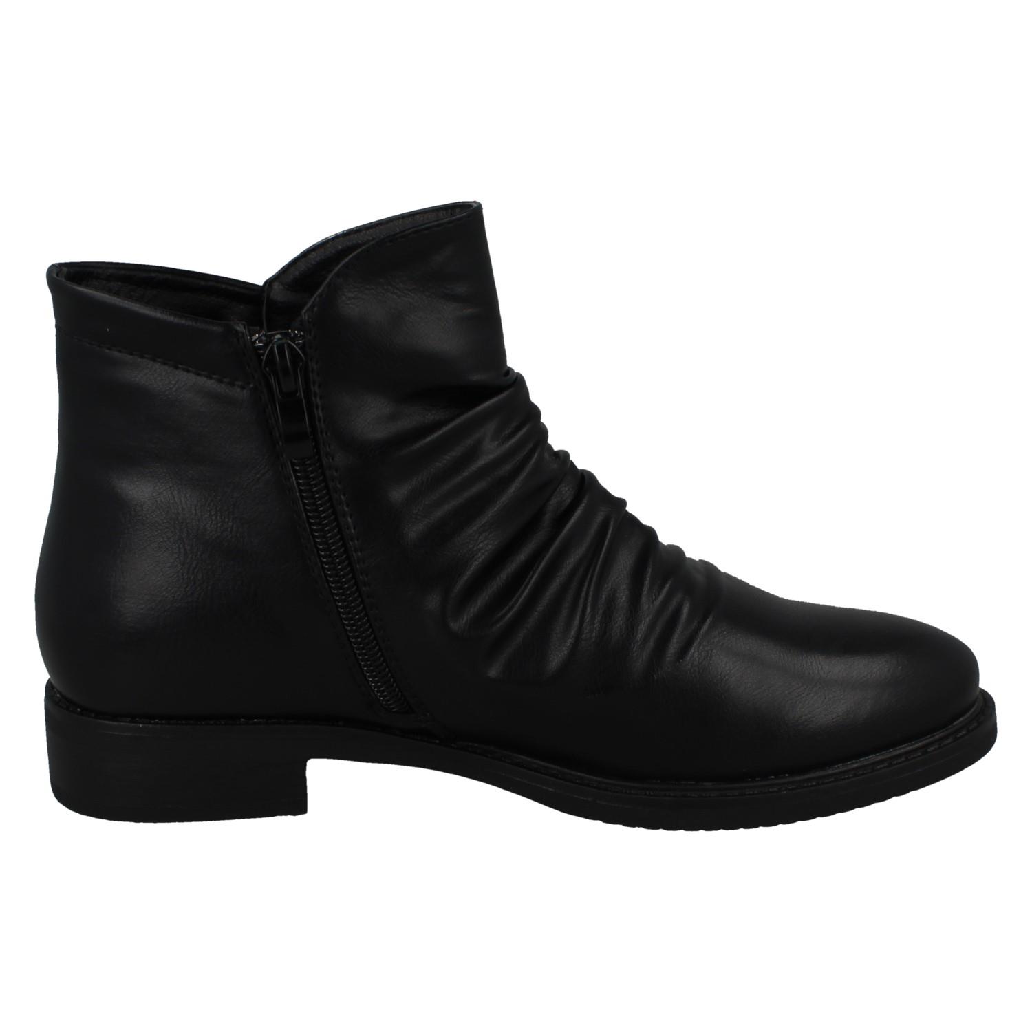 Ladies Spot On Low Heel Rouched Ankle Boot F51031 - Picture 7 of 19
