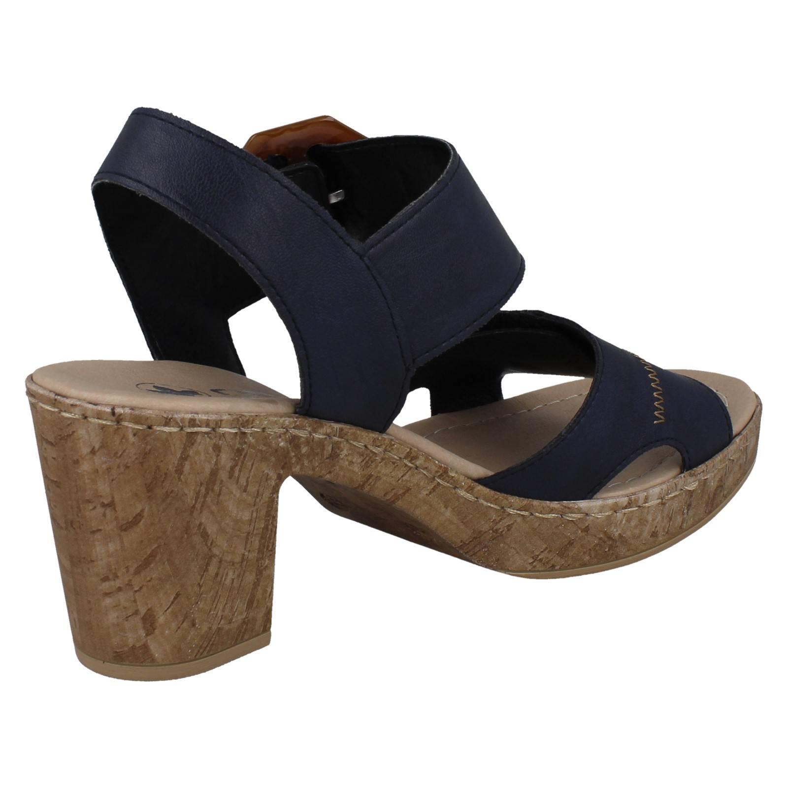 Ladies Rieker Block Heeled Summer Sandal Strap Fastening With Faux Buckle, 66876 - Picture 15 of 19