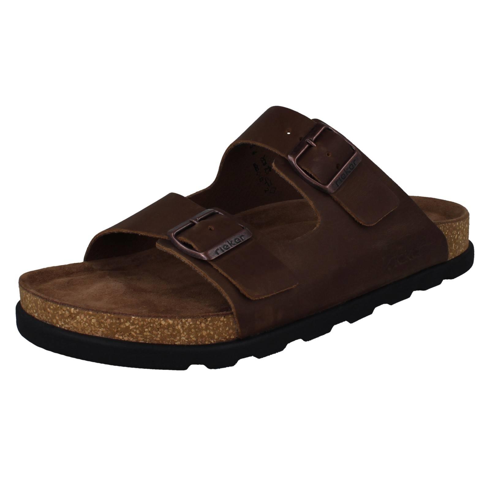 Uomo Rieker Slip On Pelle Doppia Fibbia Casual Sandali Estivi 21190 - Picture 2 of 10