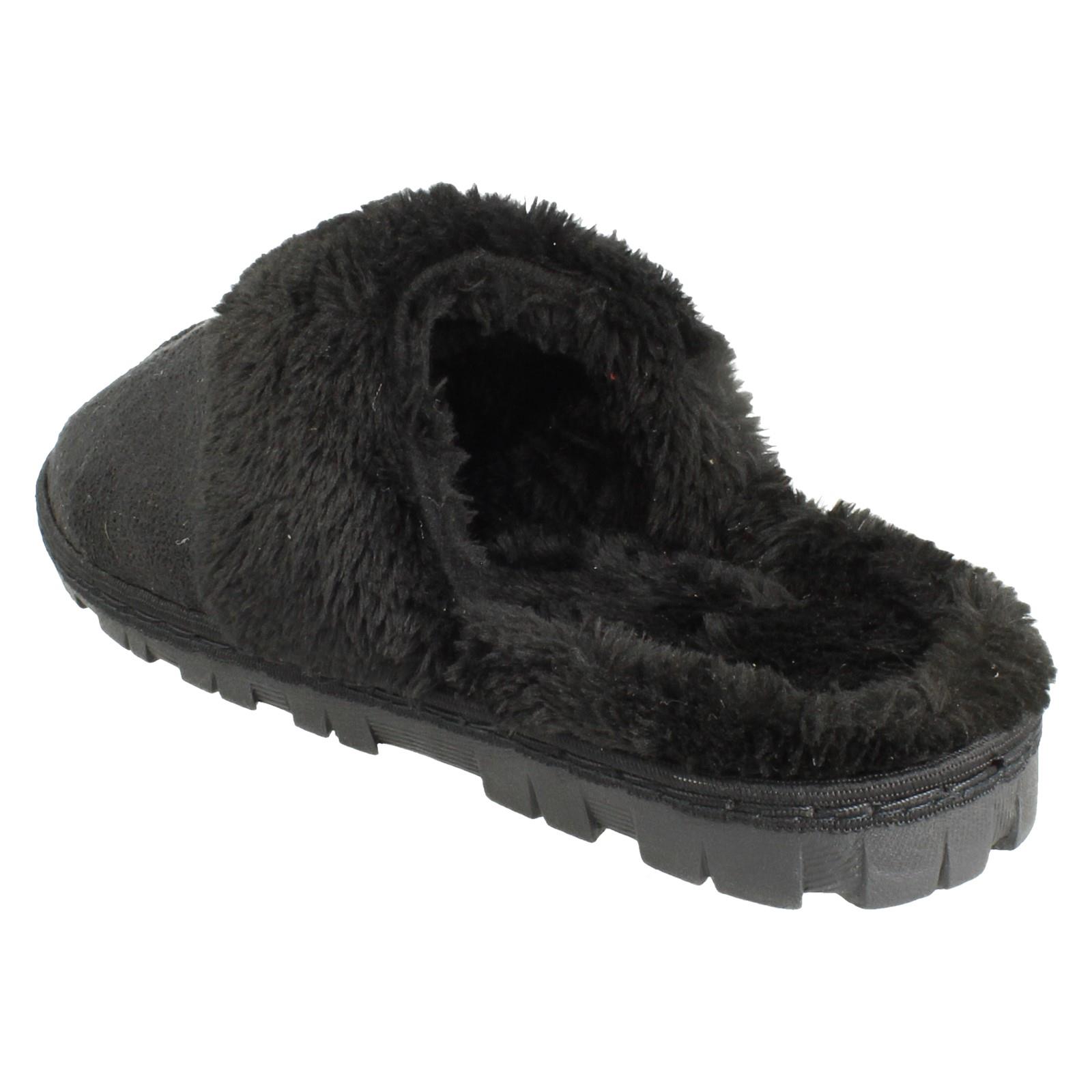 Mujer Spot On Mula Piel Sintética Forrado sin Cordones Ropa Cómoda Pantuflas - Imagen 4 de 46