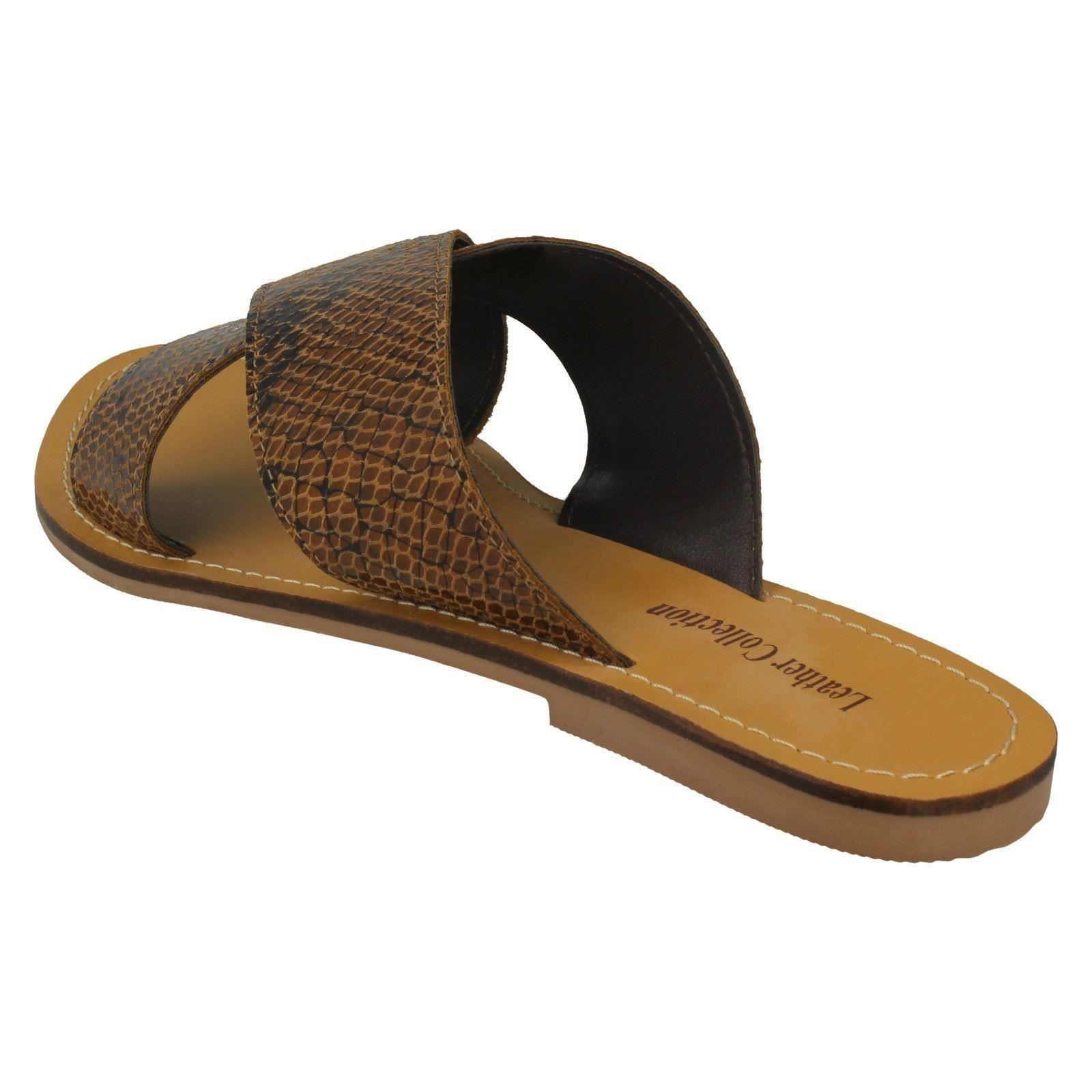 Ladies Leather Collection Slip On Cross Over Mule Sandals | eBay