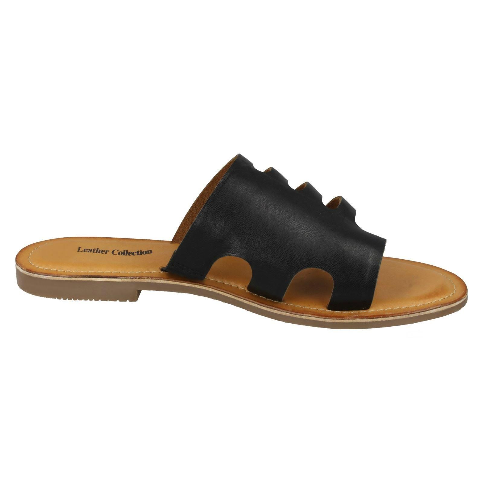 Damen Leder Kollektion Slipper Flache Riemchen Sandalen - Bild 10 von 46