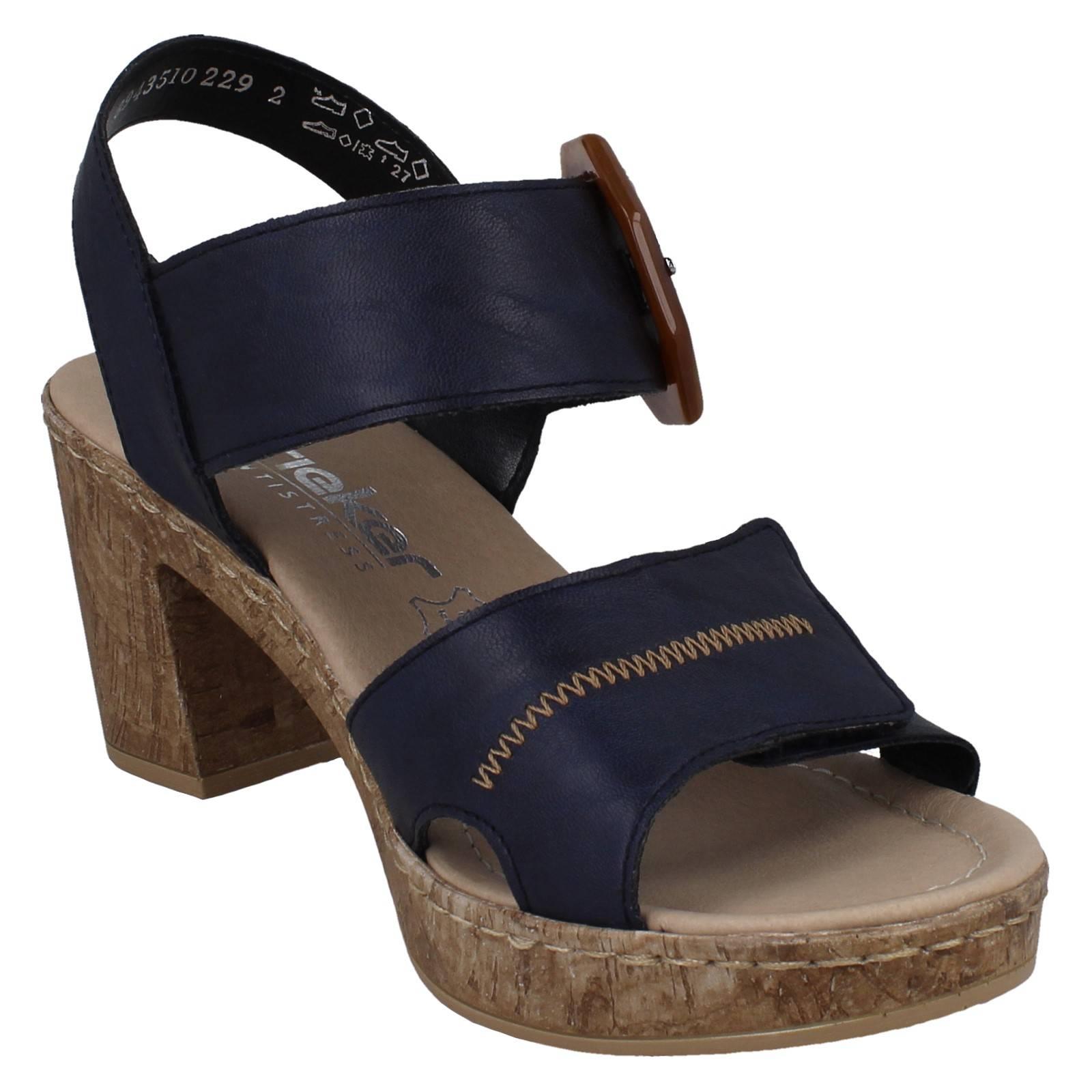 Ladies Rieker Block Heeled Summer Sandal Strap Fastening With Faux Buckle, 66876 - Picture 17 of 19