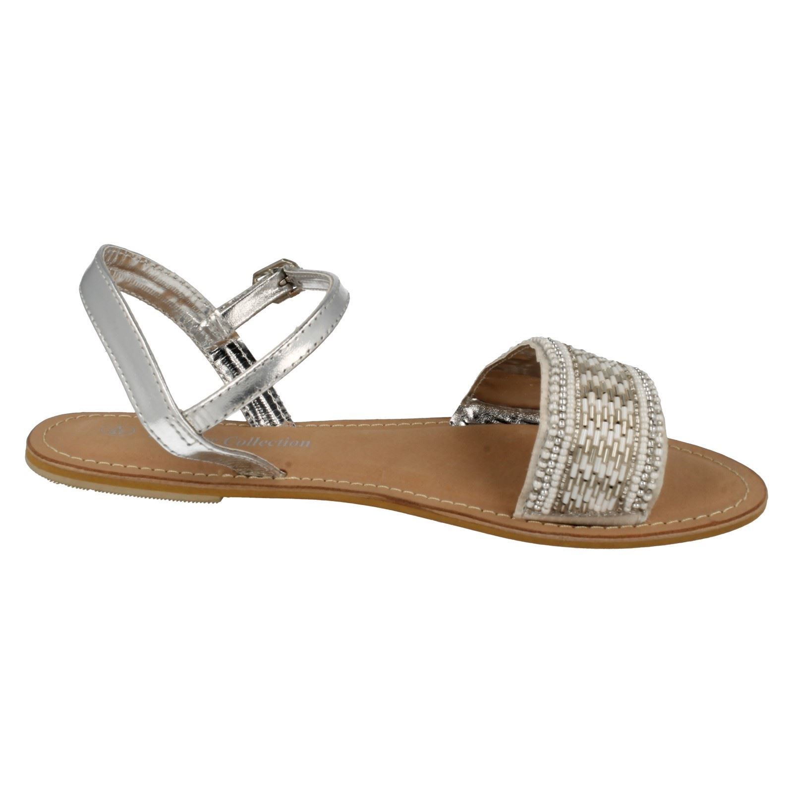 Ladies Spot On Leather Collection Beaded Sandals *F0R896* - Picture 13 of 19