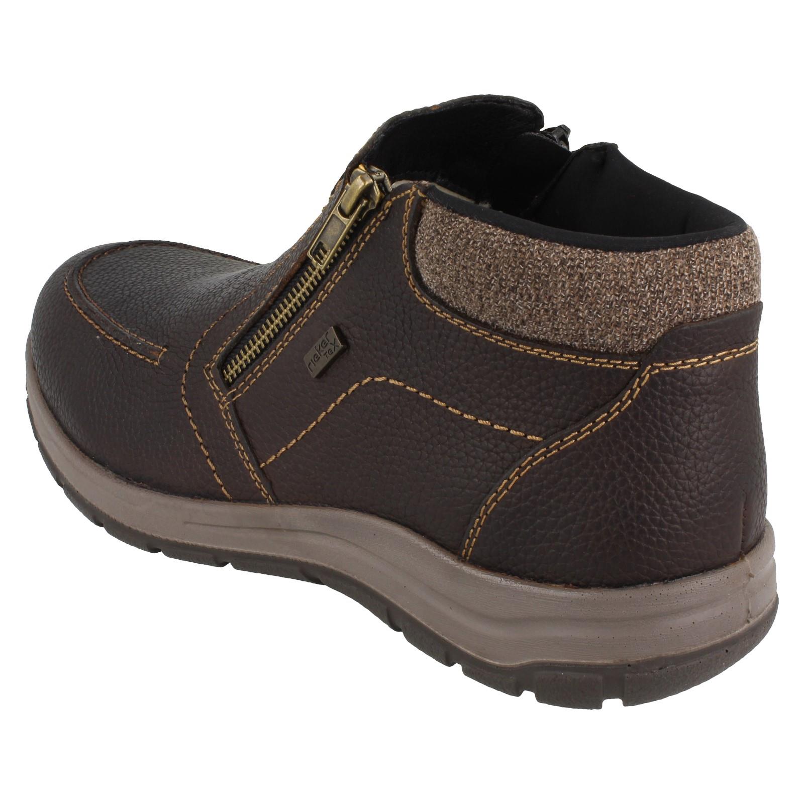 Mens Rieker Leather Wide Fit Ankle Boots With Double Zip And Rieker Tex 03660 - Picture 4 of 10