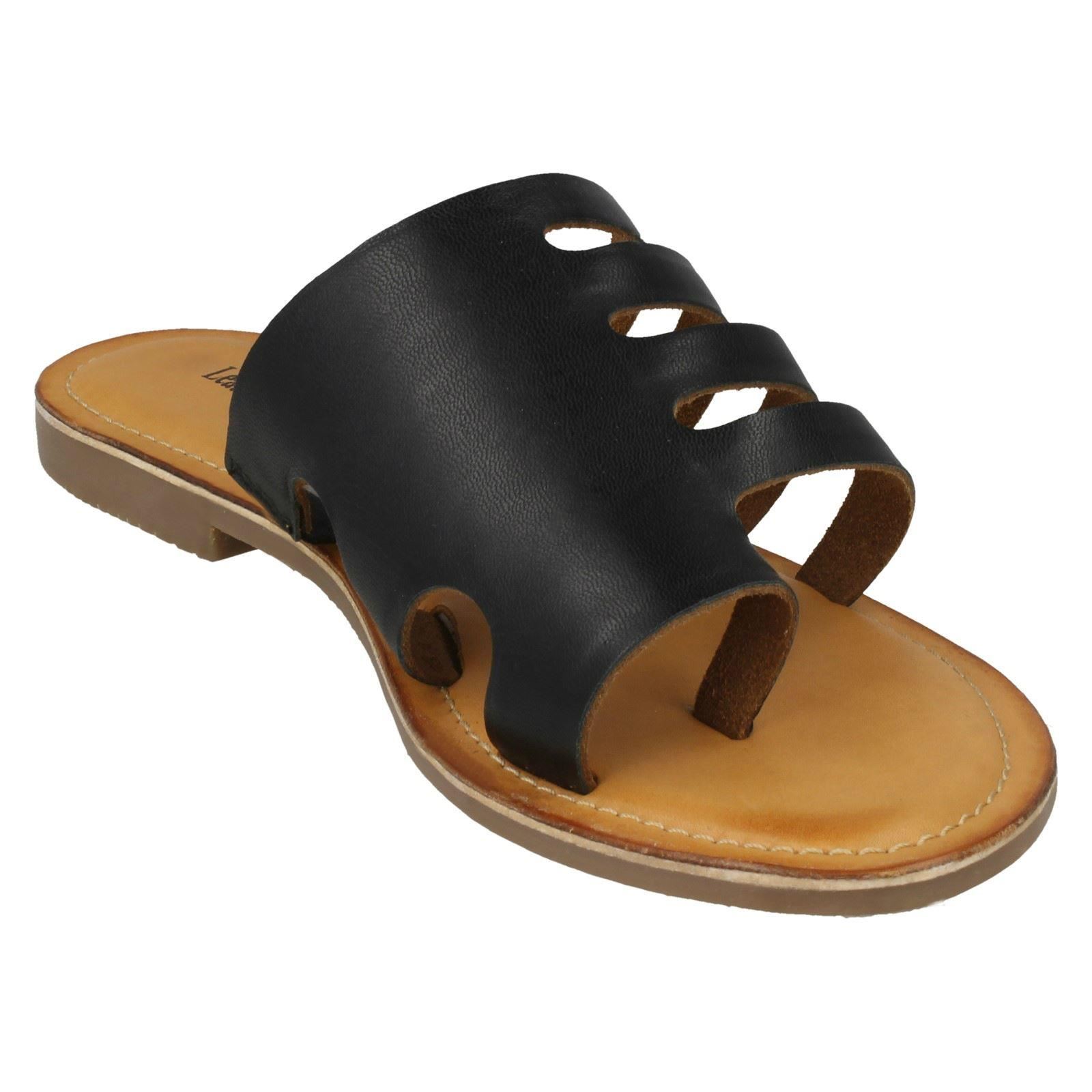 Damen Leder Kollektion Slipper Flache Riemchen Sandalen - Bild 8 von 46
