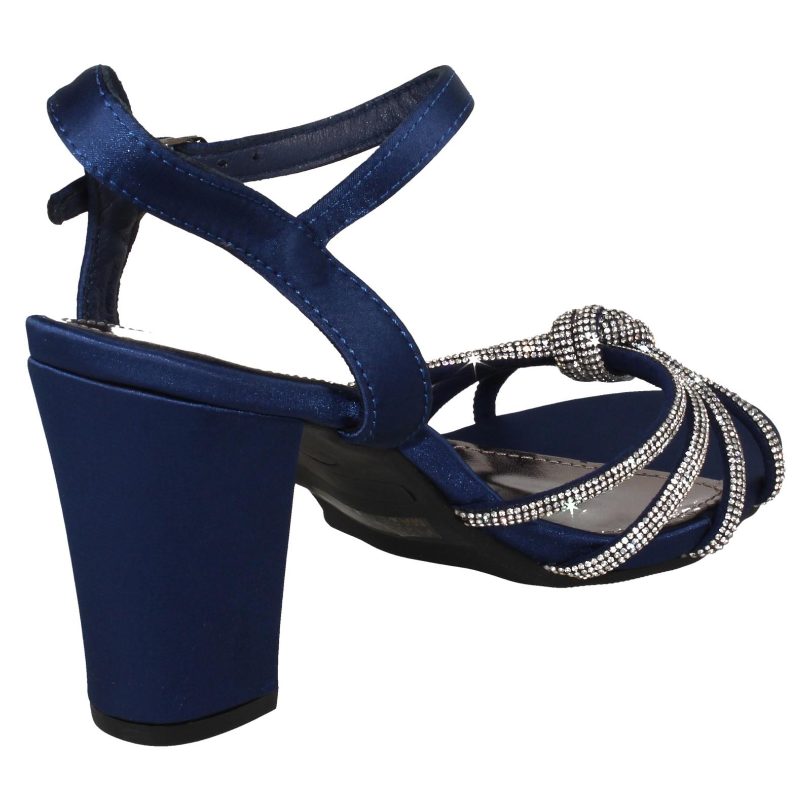 Ladies Anne Michelle High Block Heel Diamante Knot Sandals F12051 - Picture 15 of 28