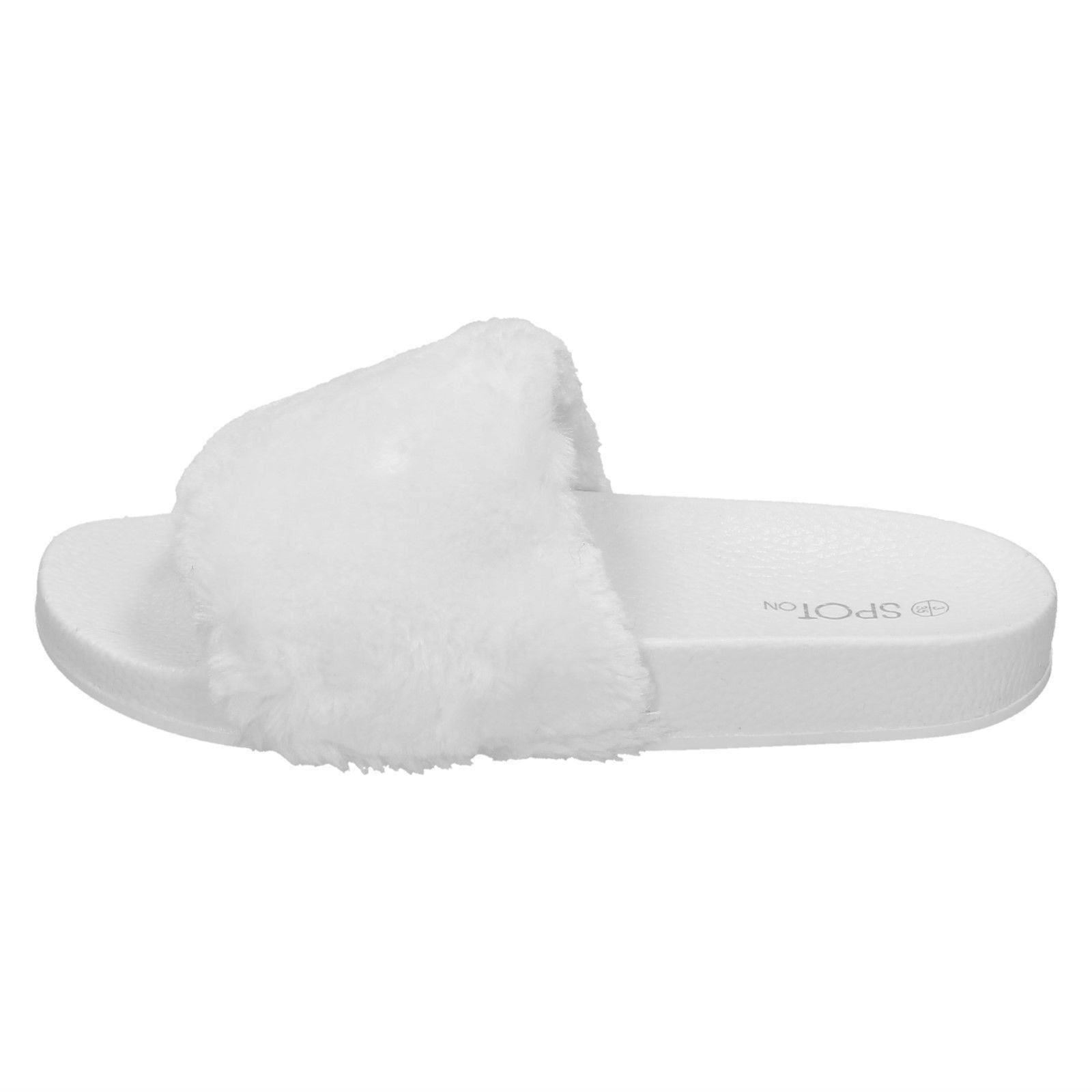 girls faux fur sliders