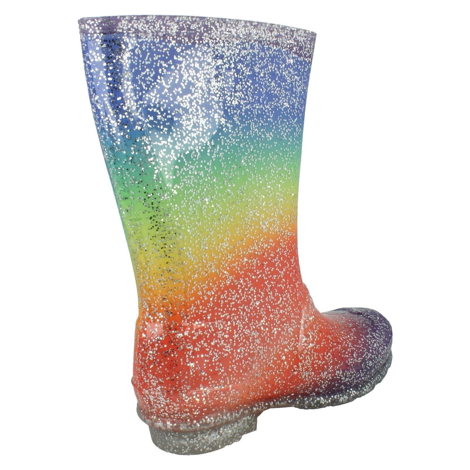 Girls Spot On Casual Slip On Rainbow Glitter Synthetic Wellingtons X1R257 - Picture 6 of 10