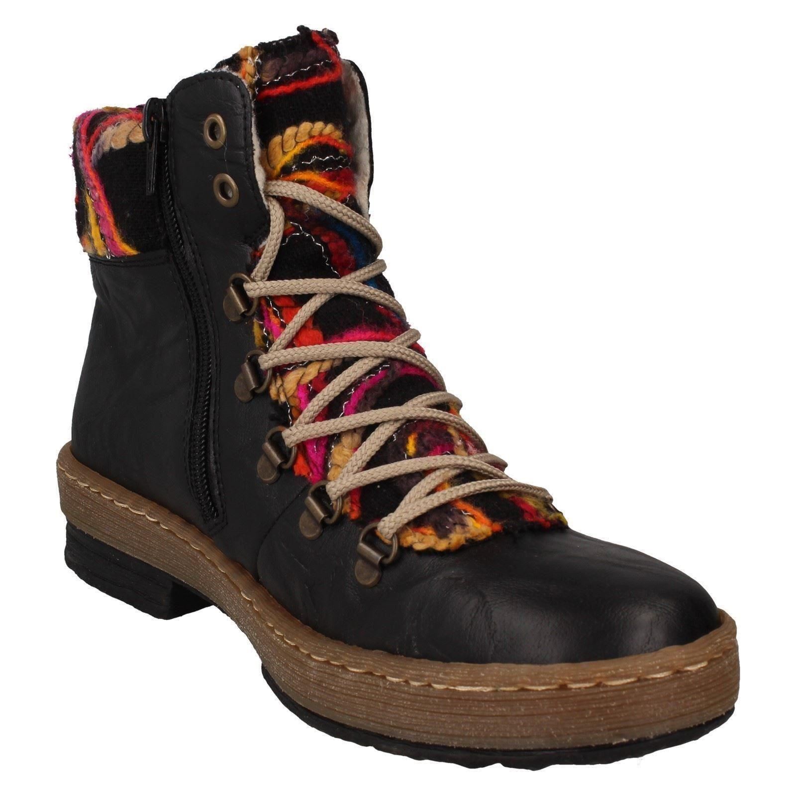 Ladies Rieker Multi Coloured Knitted Trim Ankle Boots - Z6743 | eBay