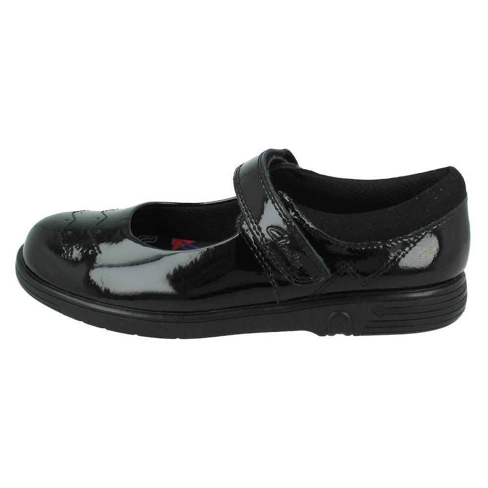 Niñas Clarks Cuero/Patente Estilo Mary Jane Zapatos Escolares "Jazzy Jig K" - Imagen 12 de 19