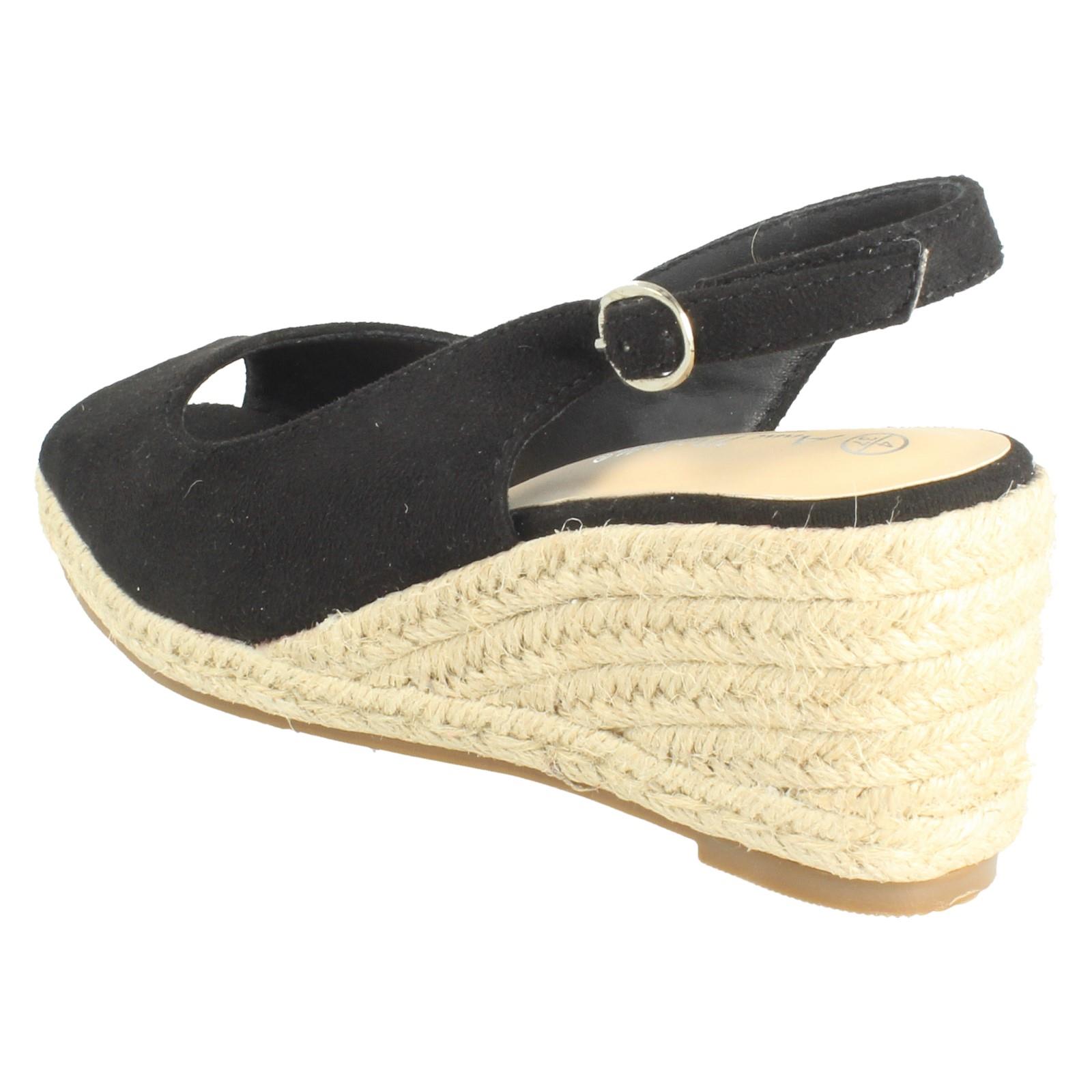 Ladies Anne Michelle Microfibre Wedge Heel Squared Toe Sandals 'F2R306' - Picture 4 of 28