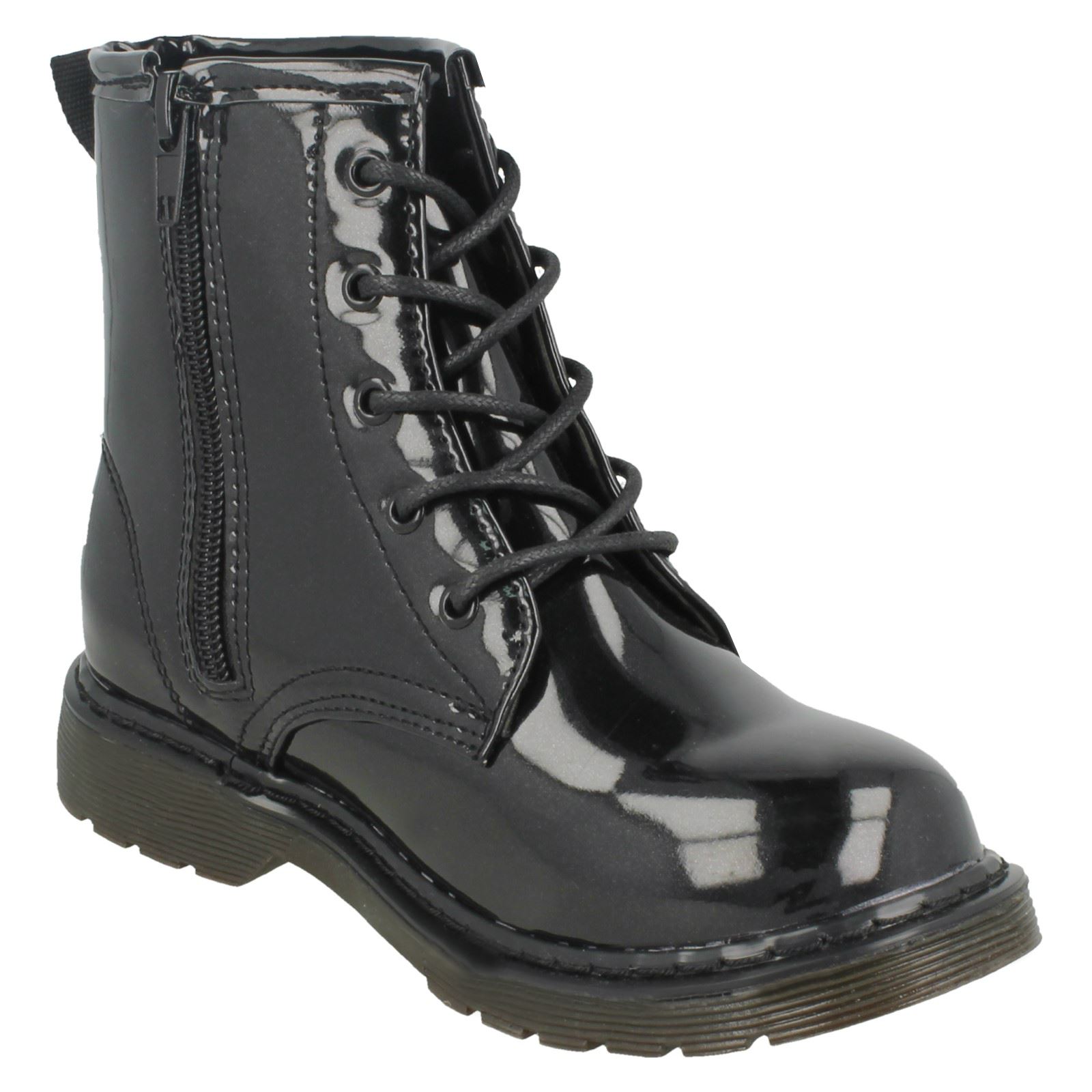 Girls Spot On Low Heel Lace Up Ankle Boots - Picture 8 of 19