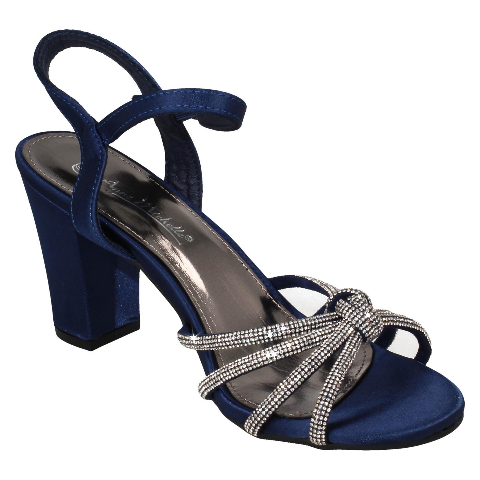 Ladies Anne Michelle High Block Heel Diamante Knot Sandals F12051 - Picture 17 of 28