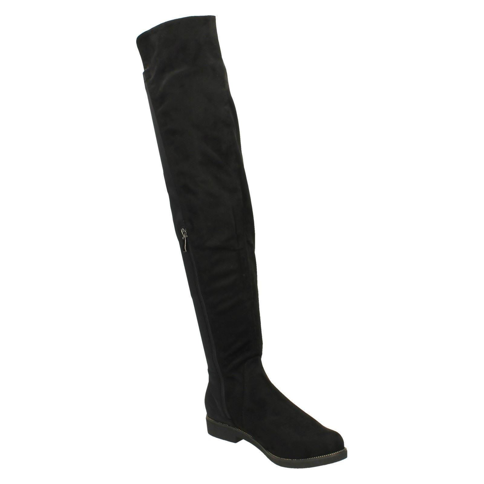 Ladies Spot On Microfibre Zip Up Flat Knee High Boots - Picture 8 of 10