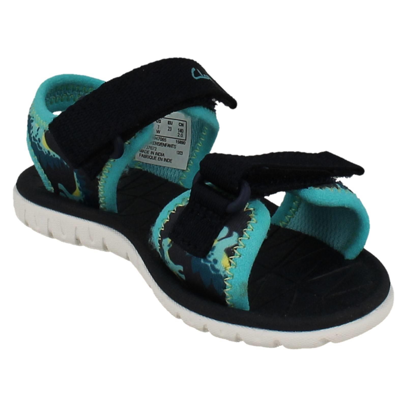 Kids Clarks Pattern Detailed Adjustable Sandals Surfing Tide T - Picture 26 of 37