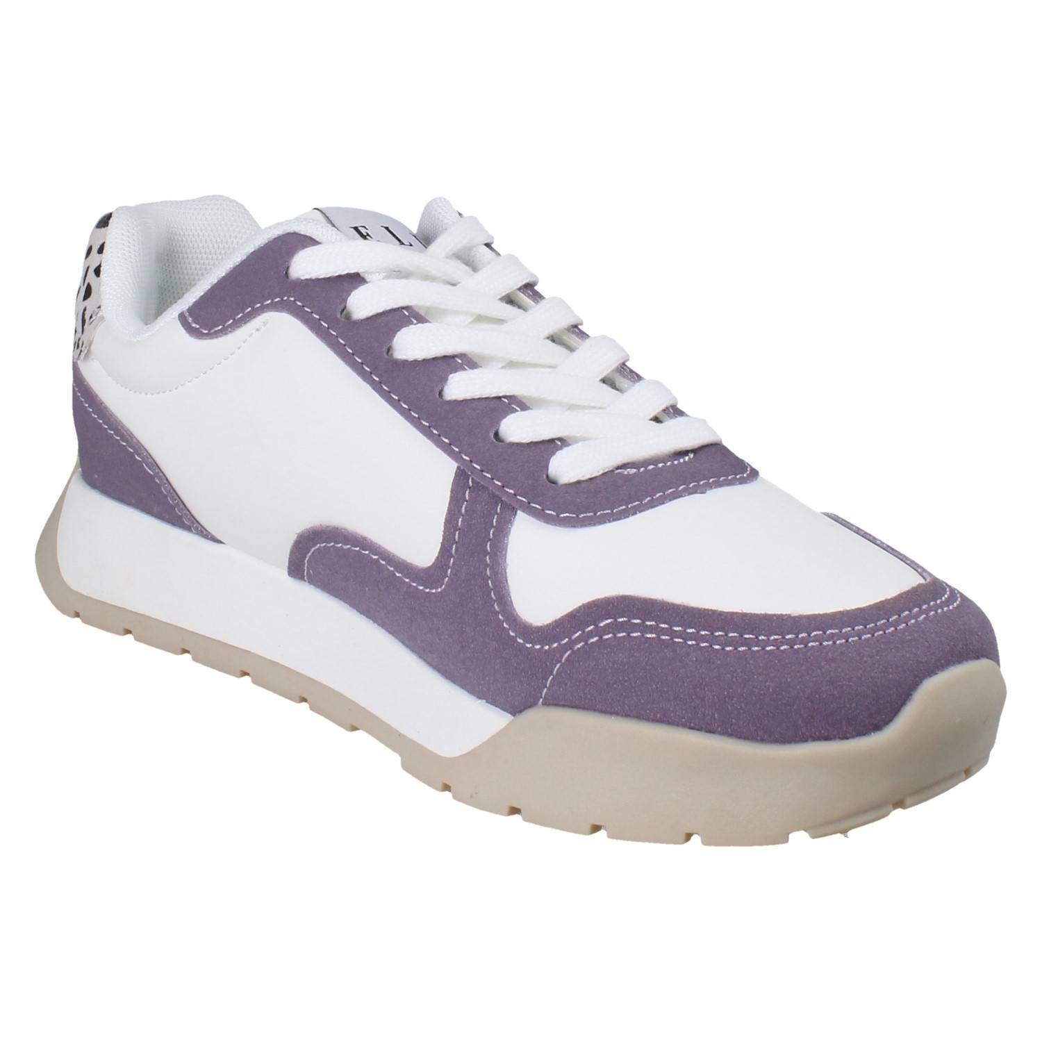 Zapatillas deportivas informales con cordones para dama Elle con detalles de leopardo *F7287* - Imagen 8 de 10