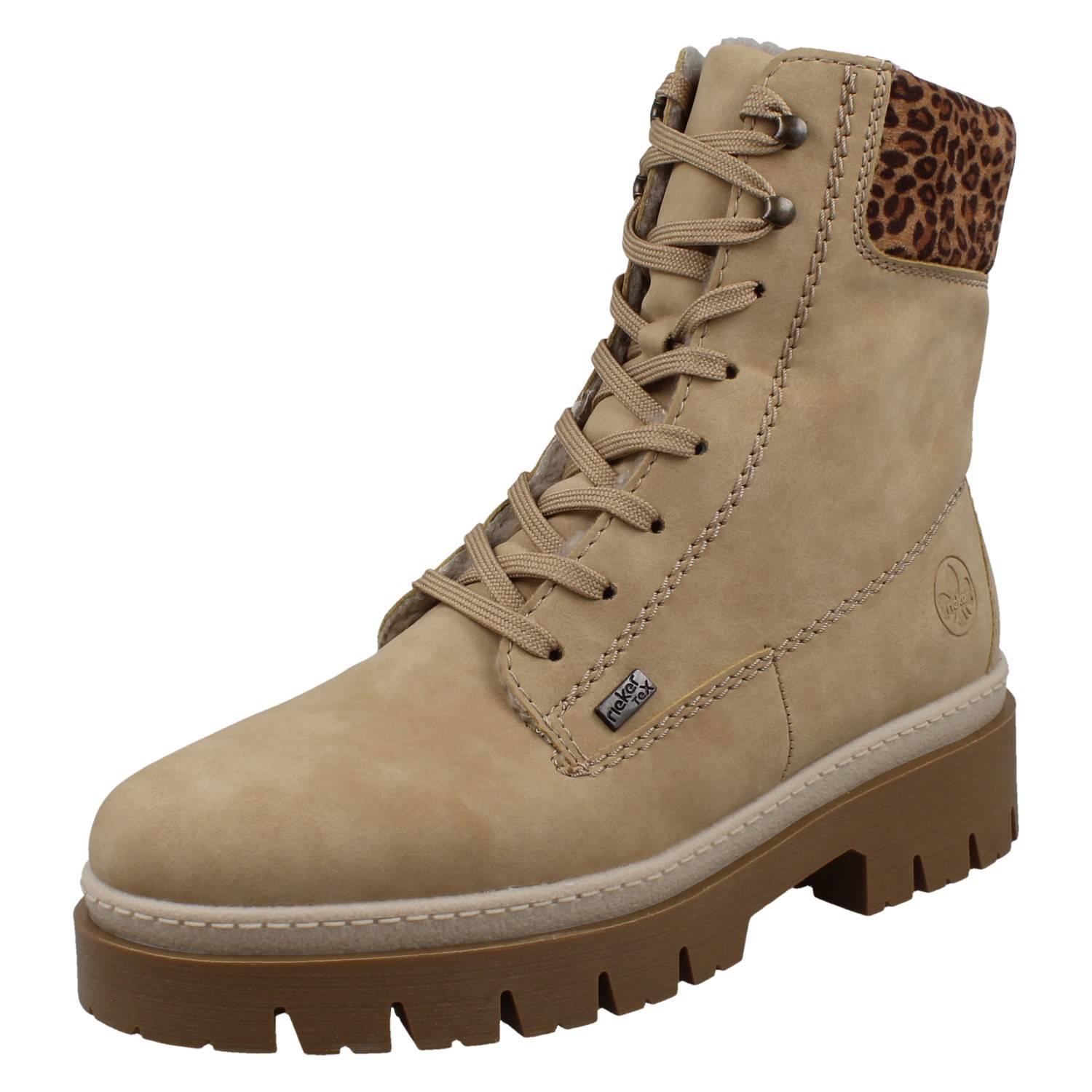 Femmes Rieker Doublé Chaud Météo Résistant Plateforme Bottines, Léopard Z9430 - Bild 2 von 10
