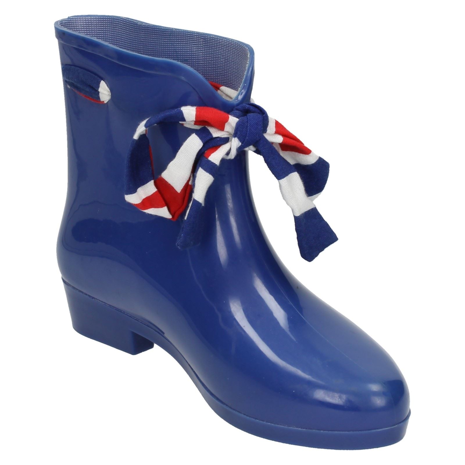 Ladies Spot On Tied Bow Detail Ankle 'Wellington Boots' - Picture 17 of 46