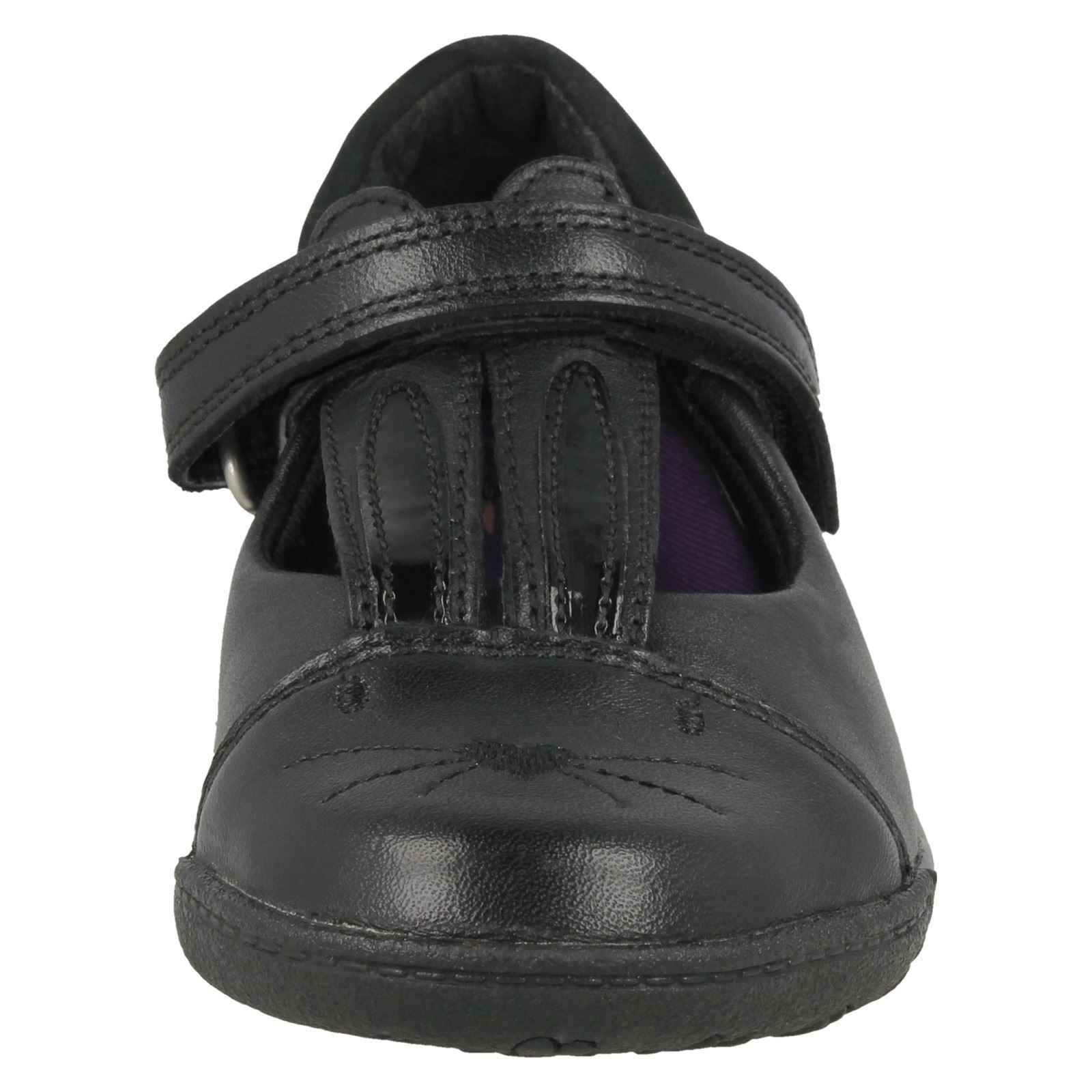 Clarks /'Nibbles Jig/' Girls Wide G Fit Leather Black Bunny Design School Shoes