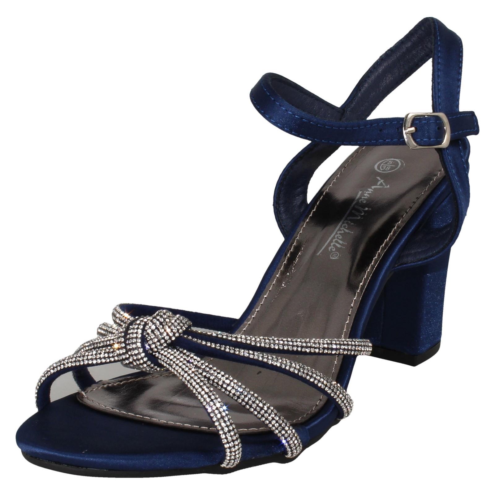 Ladies Anne Michelle High Block Heel Diamante Knot Sandals F12051 - Picture 11 of 28