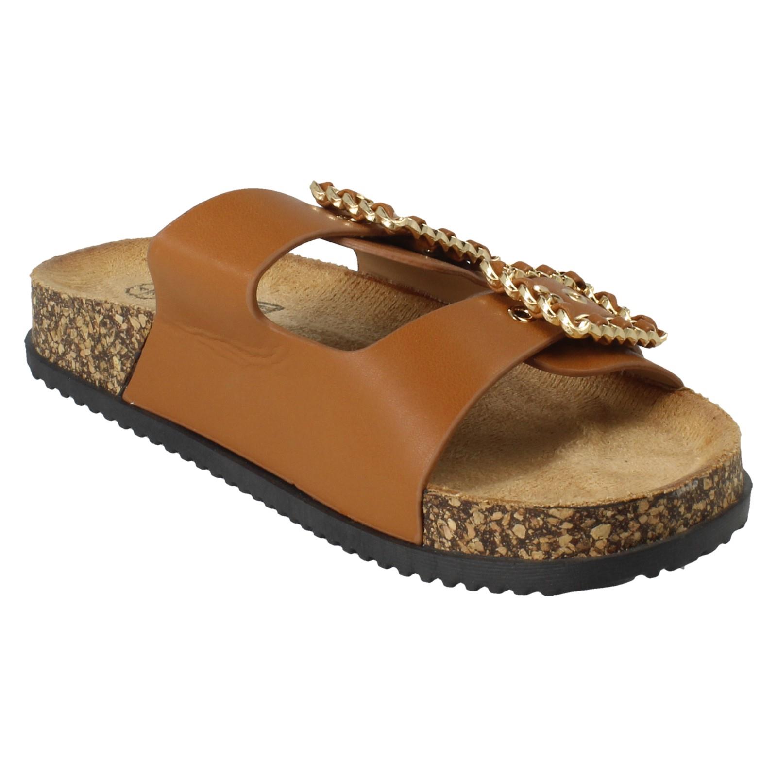 Ladies Down To Earth Twin Chain Buckle Sandals 'F0R0450' - Picture 17 of 19