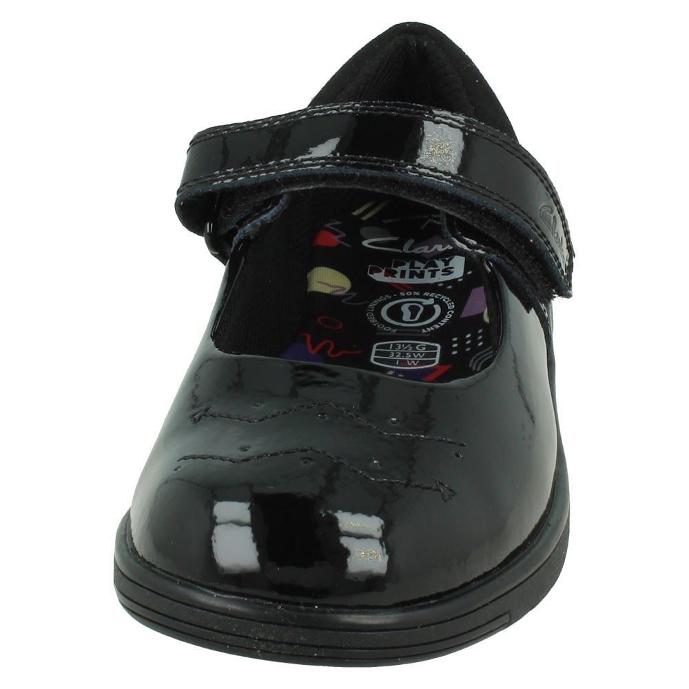 Niñas Clarks Cuero/Patente Estilo Mary Jane Zapatos Escolares "Jazzy Jig K" - Imagen 18 de 19
