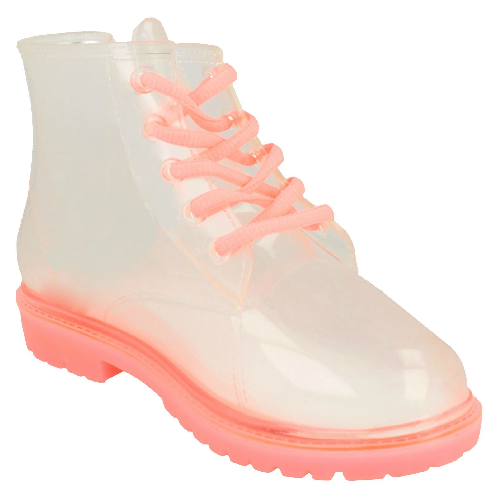 Girls Spot On Lace Up Jelly Look Wellington Boot - Picture 7 of 46