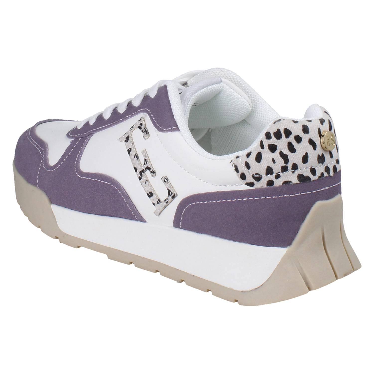 Zapatillas deportivas informales con cordones para dama Elle con detalles de leopardo *F7287* - Imagen 4 de 10