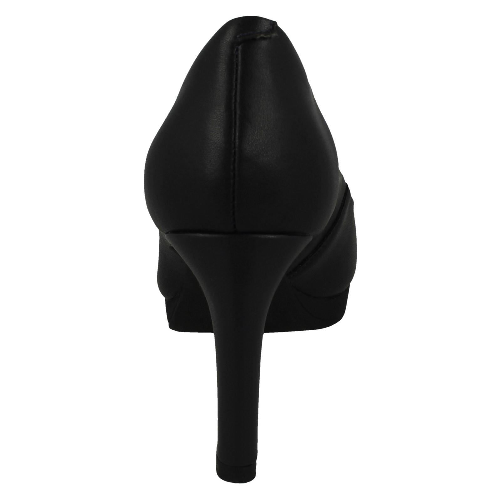 Ladies Clarks Leather Slip On Platform Stiletto Heeled Wide Fit Court Shoes - Picture 14 of 19