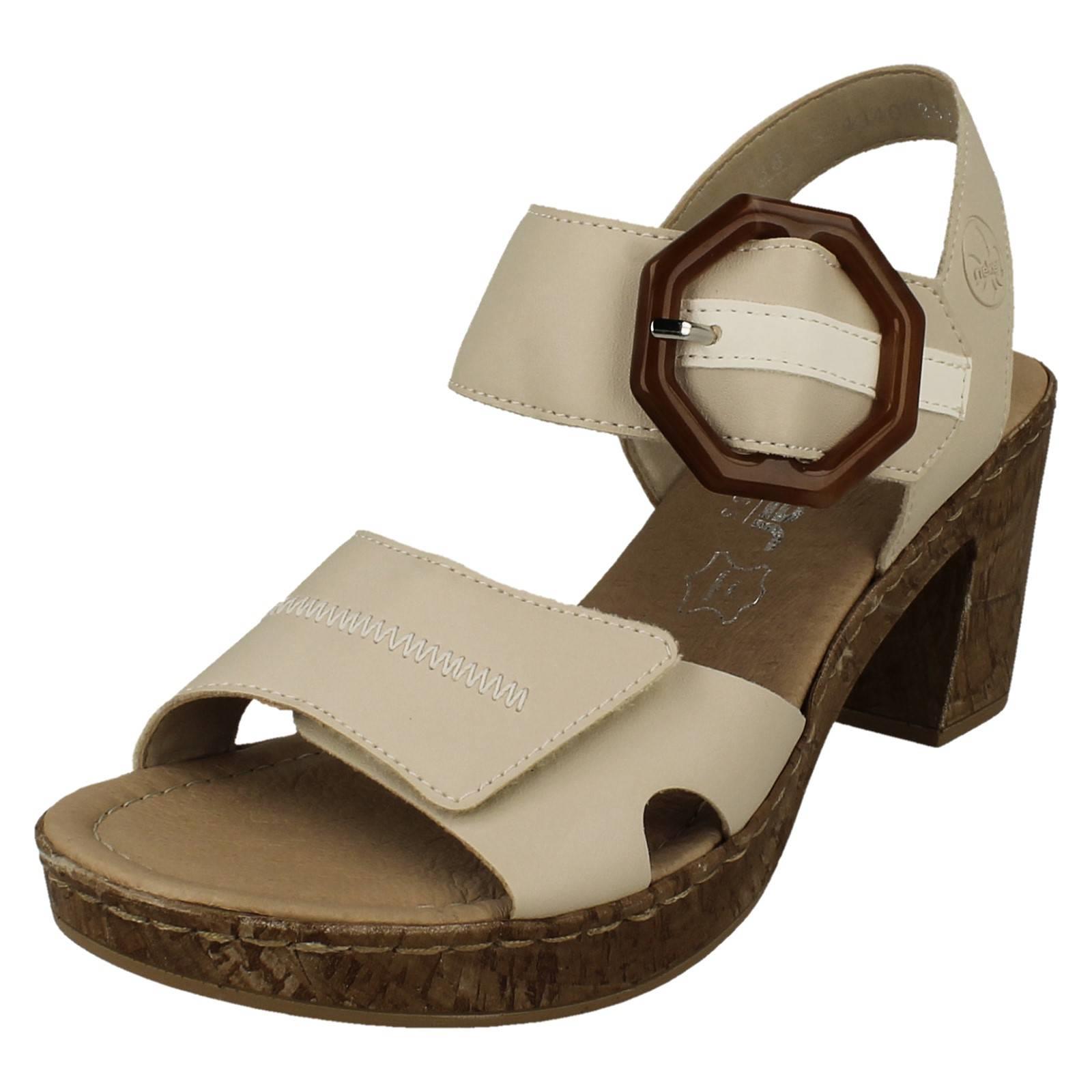 Ladies Rieker Block Heeled Summer Sandal Strap Fastening With Faux Buckle, 66876 - Picture 2 of 19